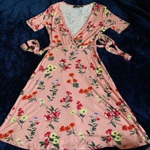 Pink floral flowy short dress comfy fall cute
